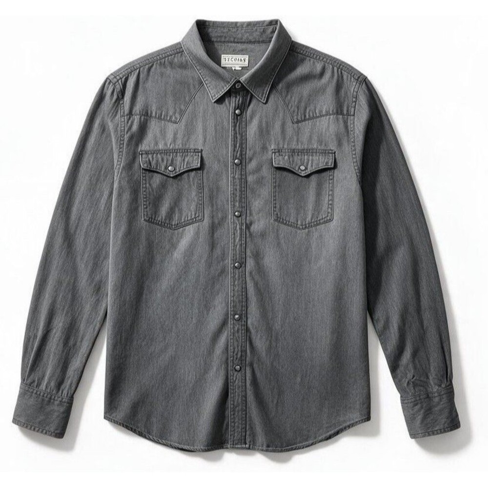 Tecovas Men's Denim Pearl Snap Shirt XL Light Gray Western Cotton Work Casual